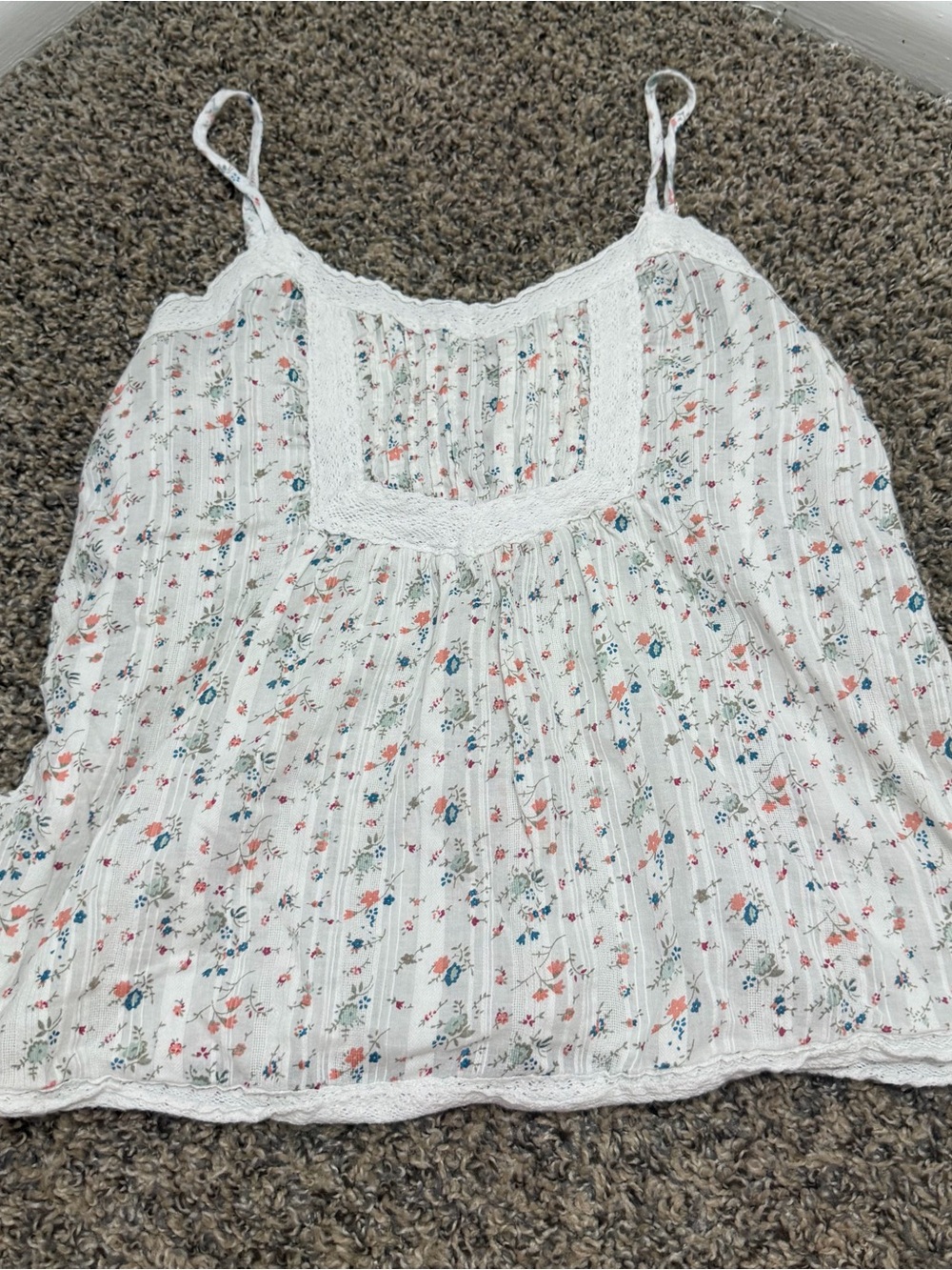 Joie White Floral Lace-Trim Tank Top with Adjustable Straps
